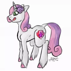 Size: 1054x1054 | Tagged: safe, alternate version, artist:random_glitter_productions, derpibooru import, sweetie belle, pony, unicorn, background removed, cutie mark, female, filly, horn, image, jpeg, open mouth, signature, simple background, smiling, solo, the cmc's cutie marks, unshorn fetlocks, white background