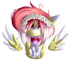 Size: 2643x2270 | Tagged: safe, artist:mediasmile666, derpibooru import, oc, unofficial characters only, pegasus, pony, bust, collar, female, gradient eyes, image, mare, png, simple background, spread wings, starry eyes, transparent background, two toned wings, wingding eyes, wings