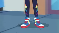 Size: 3410x1920 | Tagged: safe, derpibooru import, screencap, rainbow dash, equestria girls, equestria girls series, run to break free, spoiler:eqg series (season 2), clothes, converse, female, image, jpeg, legs, pictures of legs, shoes, solo