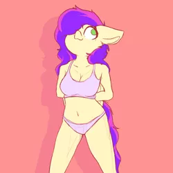 Size: 3000x3000 | Tagged: suggestive, artist:rainyvisualz, derpibooru import, oc, anthro, pegasus, belly button, bra, clothes, female, image, looking up, panties, pink underwear, png, solo, underwear