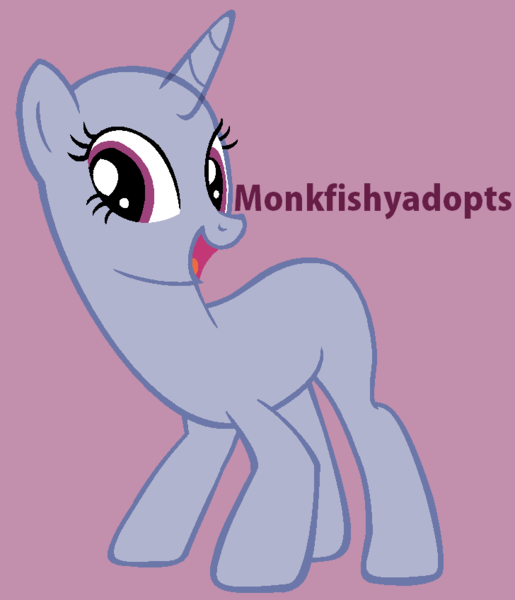 Size: 728x848 | Tagged: safe, artist:monkfishyadopts, derpibooru import, oc, unofficial characters only, pony, unicorn, twilight's kingdom, bald, base, eyelashes, female, horn, image, mare, open mouth, png, purple background, simple background, smiling, solo, unicorn oc