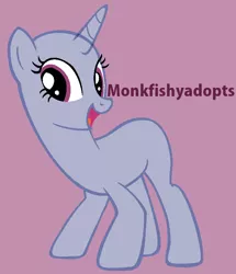 Size: 728x848 | Tagged: safe, artist:monkfishyadopts, derpibooru import, oc, unofficial characters only, pony, unicorn, twilight's kingdom, bald, base, eyelashes, female, horn, image, mare, open mouth, png, purple background, simple background, smiling, solo, unicorn oc