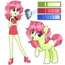 Size: 2150x2130 | Tagged: safe, artist:skyfallfrost, derpibooru import, oc, earth pony, pony, equestria girls, clothes, dress, human ponidox, image, png, reference sheet, self ponidox, simple background, solo, transparent background