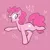 Size: 2000x2000 | Tagged: safe, artist:vodkamewtwoni, derpibooru import, pinkie pie, earth pony, pony, cute, cutie mark, female, heart, heart background, image, looking back, mare, open mouth, pink background, png, profile, raised hoof, simple background, smiling, solo