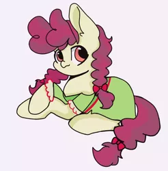 Size: 1262x1284 | Tagged: safe, artist:星梦, derpibooru import, hilly hooffield, earth pony, pony, the hooffields and mccolts, background pony, bow, clothes, cute, female, hair bow, hooffield family, image, jpeg, mare, pigtails, pose, simple background, solo