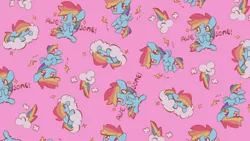 Size: 3840x2160 | Tagged: safe, artist:lexiedraw, derpibooru import, rainbow dash, pegasus, pony, awesome, cloud, cutie mark, image, multeity, on a cloud, pattern, png, sleeping, so awesome, tiled background, wallpaper