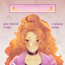 Size: 1700x1700 | Tagged: safe, artist:stummm, derpibooru import, adagio dazzle, equestria girls, adoragio, blushing, cute, exclamation point, female, image, jpeg, looking at you, meme, solo, text, trade offer