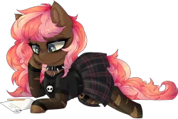 Size: 3893x2613 | Tagged: safe, artist:_spacemonkeyz_, derpibooru import, oc, earth pony, clothes, collar, fishnets, flower, image, paper, pencil, png, shirt, skirt, solo