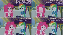 Size: 1280x720 | Tagged: safe, derpibooru import, edit, edited screencap, editor:quoterific, screencap, pinkie pie, rainbow dash, equestria girls, equestria girls series, road trippin, clothes, crossed arms, cutie mark, cutie mark on clothes, duo, duo female, female, geode of sugar bombs, geode of super speed, hoodie, image, jewelry, magical geodes, necklace, open mouth, png, seatbelt, smiling, tanktop, the rainbooms tour bus