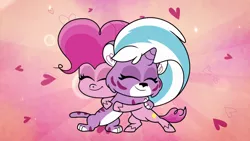 Size: 1280x720 | Tagged: safe, derpibooru import, screencap, lightning chill, pinkie pie, earth pony, pony, tiger, my little pony: pony life, spoiler:pony life s02e28, cute, diapinkes, hug, image, png, wild hearts beats