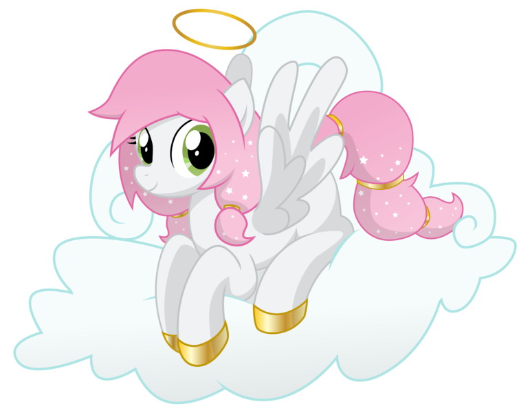 Size: 2777x2160 | Tagged: safe, artist:prinnyaniki, derpibooru import, oc, oc:light grace, angel pony, original species, pony, angel, cloud, commission, female, halo, image, lying down, lying on a cloud, mare, on a cloud, png, solo