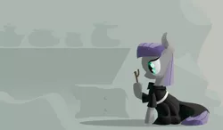 Size: 1280x747 | Tagged: safe, artist:rdt727, derpibooru import, maud pie, twiggy (pet), earth pony, pony, alternate clothes, image, jpeg, mourning, solo