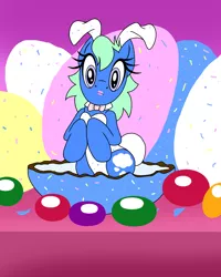 Size: 1200x1500 | Tagged: safe, artist:dashingjack, derpibooru import, oc, oc:brainstorm, bunny suit, candy, clothes, crossdressing, easter egg, food, image, jellybeans, png