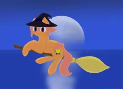 Size: 2500x1800 | Tagged: safe, artist:shoophoerse, derpibooru import, oc, oc:shoop, unofficial characters only, pegasus, pony, broom, clothes, costume, halloween, halloween costume, hat, holiday, image, jpeg, lying down, moon, moonlight, night, ocean, purple eyes, reflection, solo, stars, witch hat