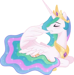 Size: 1920x1954 | Tagged: safe, artist:johnjoseco, artist:negatif22, deleted from derpibooru, derpibooru import, princess celestia, alicorn, pony, biting, crown, cute, cutelestia, eyes closed, female, grooming, image, jewelry, lying down, mare, movie accurate, png, ponyloaf, preening, prone, regalia, simple background, solo, transparent background, vector, wing bite
