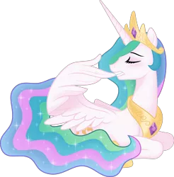 Size: 4500x4578 | Tagged: safe, artist:johnjoseco, artist:negatif22, derpibooru import, princess celestia, alicorn, pony, absurd resolution, biting, crown, cute, cutelestia, eyes closed, female, grooming, image, jewelry, lying down, mare, movie accurate, png, ponyloaf, preening, prone, regalia, simple background, solo, transparent background, vector, wing bite