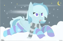 Size: 9589x6240 | Tagged: safe, artist:samsailz, derpibooru import, pegasus, pony, :p, background, clothes, female, ice, image, png, scarf, snow, snowfall, snowflake, socks, solo, striped socks, tongue out