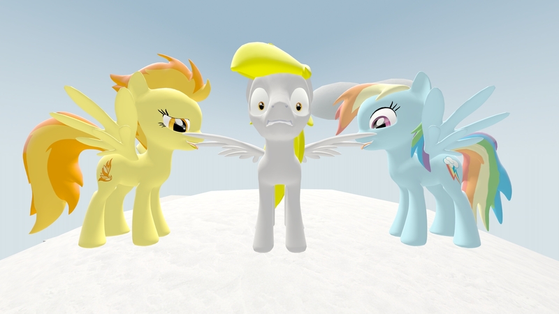 Size: 1920x1080 | Tagged: safe, artist:rainofbladess, derpibooru import, rainbow dash, spitfire, oc, oc:lightning rider, pegasus, pony, 3d, biting, cloud, cloudsdale, day, gmod, grooming, image, jpeg, licking, parent:rainbow dash, pegasus oc, preening, sky, source filmmaker, standing, surprised, tongue out, wings