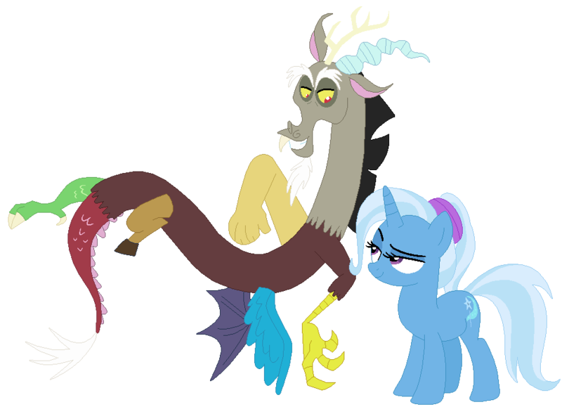 Size: 979x708 | Tagged: safe, artist:jadethepegasus, derpibooru import, discord, trixie, female, image, male, png, shipping, straight, trixcord