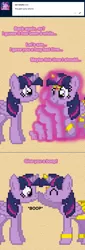 Size: 504x1491 | Tagged: safe, artist:verve, derpibooru import, twilight sparkle, twilight sparkle (alicorn), alicorn, genie, pony, ask genie twilight, ask, boop, female, giant pony, growth, image, macro, magic, mare, pixel art, png, self ponidox, twizilla