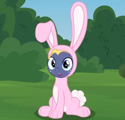 Size: 2383x2293 | Tagged: safe, artist:badumsquish, derpibooru import, star tracker, earth pony, pony, once upon a zeppelin, animal costume, bunny costume, clothes, cosplay, costume, crossdressing, crossplay, derpibooru exclusive, easter, freckles, happy, holiday, image, looking at you, male, open mouth, png, show accurate, sitting, smiling, solo, stallion, starcrossed