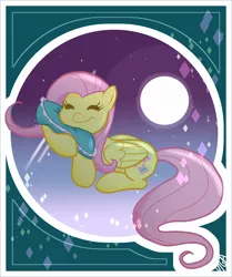 Size: 3808x4550 | Tagged: safe, artist:vigasartroom, derpibooru import, part of a set, fluttershy, pegasus, pony, cute, eyes closed, female, full moon, high res, image, jpeg, mare, moon, night, pillow, shyabetes, sleeping, solo