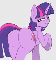 Size: 825x873 | Tagged: suggestive, artist:anonymous, artist:spectre-z, derpibooru import, edit, twilight sparkle, twilight sparkle (alicorn), alicorn, pony, bedroom eyes, blushing, butt, colored sketch, dock, drawpile, female, image, lip bite, looking back, mare, plot, png, raised hoof, simple background, sketch, smiling, smug, solo, solo female, standing, stupid sexy twilight, twibutt, twilight has a big ass, underhoof