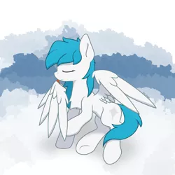 Size: 2021x2021 | Tagged: safe, artist:zylgchs, derpibooru import, oc, oc:cynosura, unofficial characters only, pegasus, cloud, derpibooru exclusive, eyes closed, grooming, image, png, preening, solo