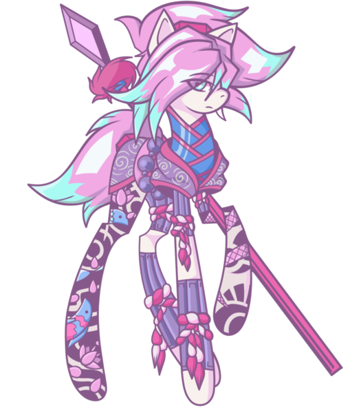 Size: 850x1002 | Tagged: safe, artist:j053ph-d4n13l, derpibooru import, oc, oc:petal storm, unofficial characters only, earth pony, pony, armor, female, headband, image, mare, png, raised hoof, simple background, solo, spear, tattoo, transparent background, weapon