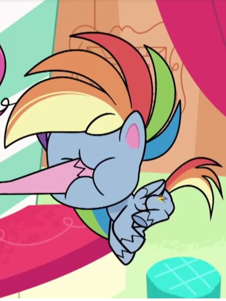 Size: 717x953 | Tagged: safe, derpibooru import, screencap, pinkie pie, rainbow dash, earth pony, pegasus, pony, my little pony: pony life, spoiler:pony life s02e27, abuse, cropped, dashabuse, face punch, image, jpeg, one last wish