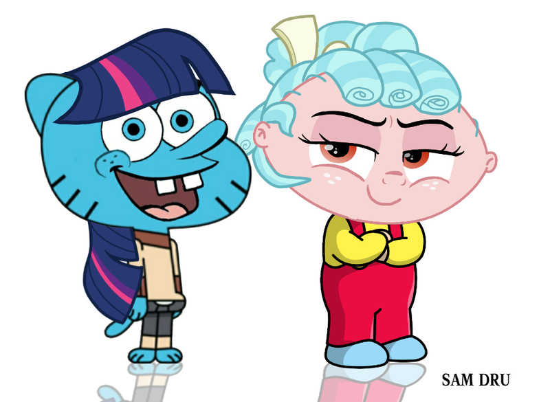 Size: 1000x731 | Tagged: safe, artist:samueldavillo, derpibooru import, cozy glow, twilight sparkle, cat, cursed image, face swap, family guy, gumball watterson, image, looking at you, obligatory pony, png, simple background, spongebob squarepants, spongebob squarepants (character), stewie griffin, the amazing world of gumball, white background, wtf