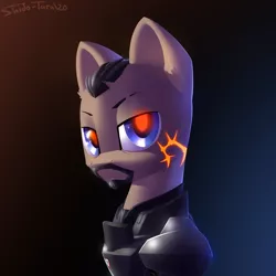 Size: 2000x2000 | Tagged: safe, artist:shido-tara, derpibooru import, armor, bust, crossover, glowing eyes, image, looking at you, mass effect, png, portrait, shepard, simple background