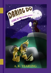 Size: 1797x2565 | Tagged: safe, artist:sixes&sevens, derpibooru import, daring do, hengstwolf, werewolf, book cover, cloak, clothes, cover, drool, full moon, image, lantern, moon, png, transformation