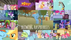 Size: 1984x1116 | Tagged: safe, derpibooru import, edit, edited screencap, editor:quoterific, screencap, apple bloom, applejack, diamond tiara, discord, fluttershy, granny smith, pinkie pie, pound cake, pumpkin cake, rainbow dash, rarity, scootaloo, spike, starlight glimmer, sweetie belle, twilight sparkle, twilight sparkle (alicorn), alicorn, phoenix, a friend in deed, baby cakes, fall weather friends, keep calm and flutter on, made in manehattan, make new friends but keep discord, one bad apple, ponyville confidential, testing testing 1-2-3, the ending of the end, where the apple lies, cutie mark crusaders, golden oaks library, image, library, mane six, png, tongue out, twilight's castle