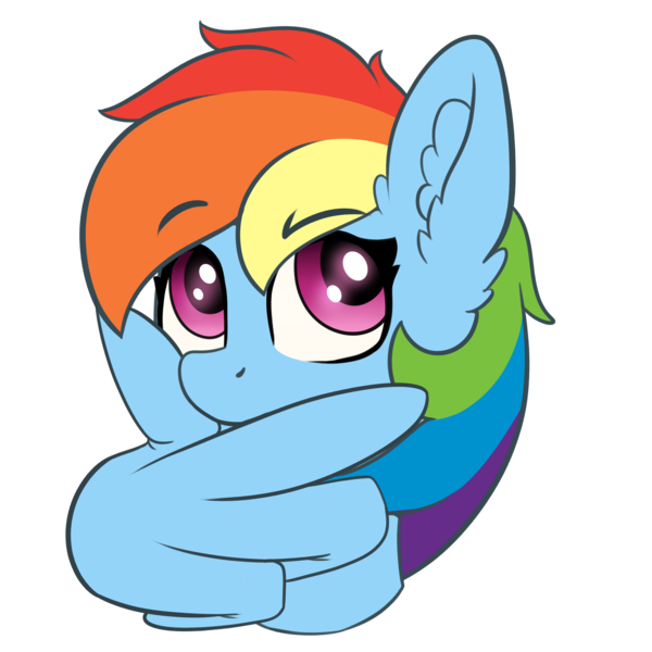 Size: 4000x4000 | Tagged: safe, artist:yelowcrom, derpibooru import, rainbow dash, pegasus, pony, bust, ear fluff, emoji, female, image, mare, png, simple background, thinking, thinking emoji, transparent background, wing hands, wings