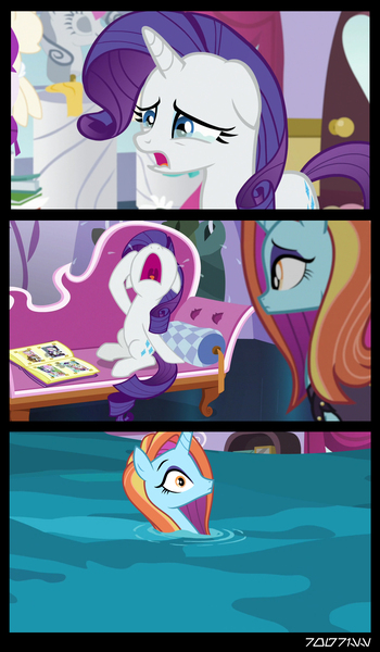 Size: 1288x2209 | Tagged: safe, derpibooru import, edit, edited screencap, editor:teren rogriss, screencap, rarity, sassy saddles, pony, unicorn, forever filly, canterlot carousel, couch, crying, flood, image, jpeg, water