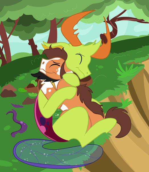 Size: 1240x1422 | Tagged: safe, artist:radicalhat, derpibooru import, thorax, oc, oc:heart chaser, changedling, changeling, earth pony, pony, canon x oc, gay, image, king thorax, male, png, show accurate