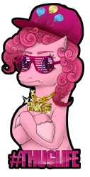 Size: 1600x3149 | Tagged: safe, artist:lucieniibi, derpibooru import, pinkie pie, earth pony, pony, 2013, cap, chains, crossed arms, female, glasses, hat, image, mare, no more ponies at source, png, rapper pie, simple background, solo, thug life, transparent background, unshorn fetlocks