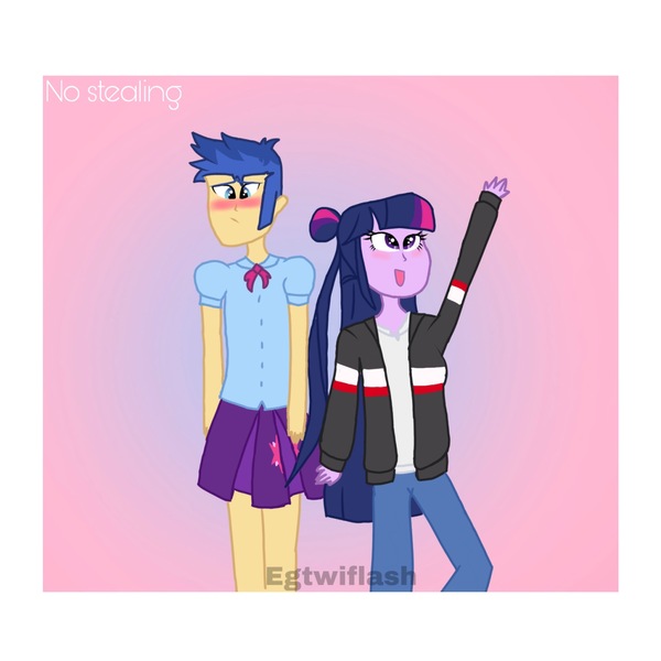 Size: 2000x2000 | Tagged: safe, artist:egtwiflash, derpibooru import, edit, flash sentry, twilight sparkle, twilight sparkle (alicorn), alicorn, equestria girls, blushing, clothes, clothes swap, couple, crossdressing, embarrassed, fanfic art, female, flashlight, girly sentry, happy, image, jpeg, love, male, outfit, ponytail, shipping, straight