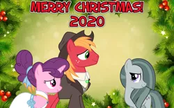 Size: 2064x1289 | Tagged: safe, anonymous artist, derpibooru import, big macintosh, marble pie, sugar belle, acceptance, approval, better as friends, bittersweet, christmas, congratulations, female, friends, friendship, hearth's warming, heartwarming, holiday, hope, husband and wife, i want my beloved to be happy, i wish you love, image, just friends, looking at each other, lyrics in the description, male, married couple, moving on, png, ship sinking, shipping, smiling, song reference, straight, sugarmac, youtube link, youtube link in the description