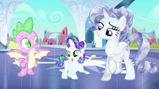 Size: 1280x720 | Tagged: safe, artist:mlplary6, derpibooru import, rarity, spike, oc, oc:pearl, crystal pony, dracony, dragon, hybrid, crystal empire, crystallized, family, female, image, interspecies offspring, male, offspring, parent:rarity, parent:spike, parents:sparity, png, shipping, sparity, straight, winged spike