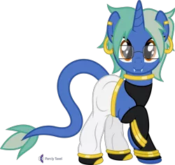 Size: 4262x4000 | Tagged: safe, artist:parclytaxel, derpibooru import, oc, oc:nova spark, unofficial characters only, monster pony, original species, pony, tatzlpony, unicorn, .svg available, absurd resolution, android 21, bracelet, clothes, cosplay, costume, cute, cute little fangs, dragon ball fighterz, ear piercing, earring, evening gloves, fangs, female, glasses, gloves, image, jewelry, long gloves, looking at you, majin android 21, mare, monthly reward, neck rings, pants, piercing, png, simple background, smiling, solo, transparent background, vector