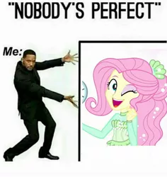 Size: 1434x1520 | Tagged: safe, derpibooru import, fluttershy, equestria girls, equestria girls series, so much more to me, cute, derpibooru exclusive, image, jpeg, looking at you, meme, nobody's perfect, one eye closed, op is right you know, shyabetes, will smith, wink