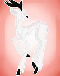 Size: 635x794 | Tagged: dead source, safe, alternate version, artist:princess_skyresh_glow, derpibooru import, ponified, deer, pony, abstract background, antlers, colored hooves, frown, image, jpeg, looking back, male, raised hoof, scared, scp, scp-096, solo, stallion, white eyes