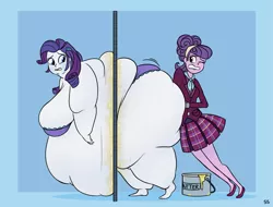 Size: 1845x1401 | Tagged: dead source, suggestive, artist:solitaryscribbles, banned from derpibooru, deleted from derpibooru, derpibooru import, rarity, suri polomare, equestria girls, bbw, belly, big belly, bingo wings, blushing, bra, breasts, busty rarity, butt, butter, chubby cheeks, clothes, crystal prep academy uniform, doorway, embarrassed, fat, female, food, frilly underwear, gritted teeth, huge belly, huge butt, image, impossibly large belly, impossibly large butt, large butt, looking back, morbidly obese, obese, one eye closed, panties, plaid skirt, png, purple underwear, pushing, raritubby, rearity, rolls of fat, school uniform, ssbbw, stuck, the ass was fat, thighs, thunder thighs, underwear