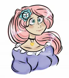 Size: 1822x2048 | Tagged: safe, artist:thechaoticboop, derpibooru import, fluttershy, human, choker, clothes, dress, flower, flower in hair, humanized, image, jpeg, solo