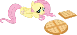 Size: 3616x1658 | Tagged: safe, artist:dash-o-salt, derpibooru import, fluttershy, pegasus, pony, belgian waffle, female, food, image, looking down, lying down, mare, newbie artist training grounds, png, sad, simple background, solo, transparent background, vector, waffle