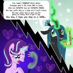 Size: 6969x6969 | Tagged: safe, artist:kmlp, derpibooru import, queen chrysalis, starlight glimmer, changeling, pony, unicorn, absurd resolution, abuse, chrysalis sure does hate starlight, crying, derpibooru exclusive, dialogue, glimmerbuse, image, levitation, magic, mean, open mouth, phone, png, sad, smiling, starlight vs chrysalis, telekinesis, telephone, vector, verbal abuse