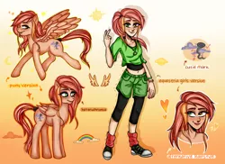 Size: 1584x1152 | Tagged: safe, artist:lelka-philka, derpibooru import, oc, oc:stormy winds, unofficial characters only, human, pegasus, pony, equestria girls, alternate hairstyle, belly button, clothes, converse, female, freckles, grin, heterochromia, hoodie, humanized, image, jewelry, leggings, mare, midriff, nail polish, necklace, png, raised hoof, raised leg, reference sheet, shoes, shorts, smiling, socks, solo, tanktop, wristband