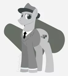 Size: 800x900 | Tagged: safe, artist:enigmadoodles, derpibooru import, idw, observer (character), earth pony, pony, clothes, hat, image, male, monochrome, png, solo, stallion, suit